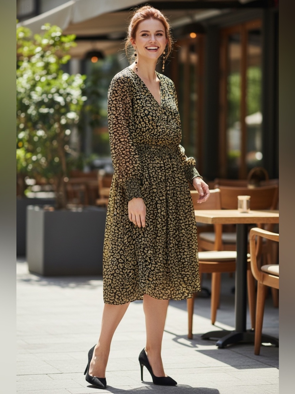 Who What Wear Cheetah Leopard-Print V-Neck Midi Dress Size XXL